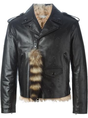 Givenchy Racoon Tail Biker Jacket, Men's, Size: 52, Black, Calf Leather/viscose/lamb Fur/racoon Fur