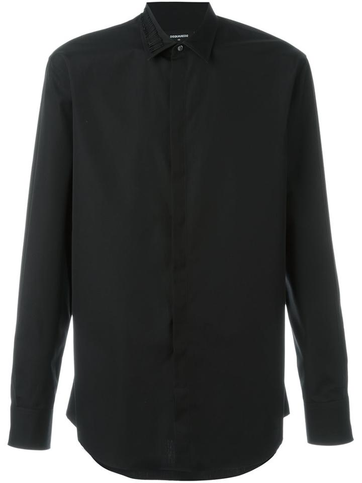 Dsquared2 Pin Detail Collar Shirt, Men's, Size: 48, Black, Cotton