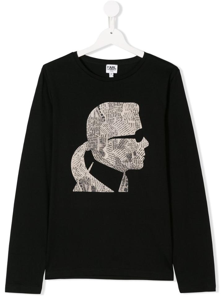 Karl Lagerfeld Kids Teen Newspaper Logo Print Top - Black