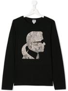Karl Lagerfeld Kids Teen Newspaper Logo Print Top - Black