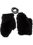 Yves Salomon Rabbit Fur Gloves, Women's, Black, Rabbit Fur
