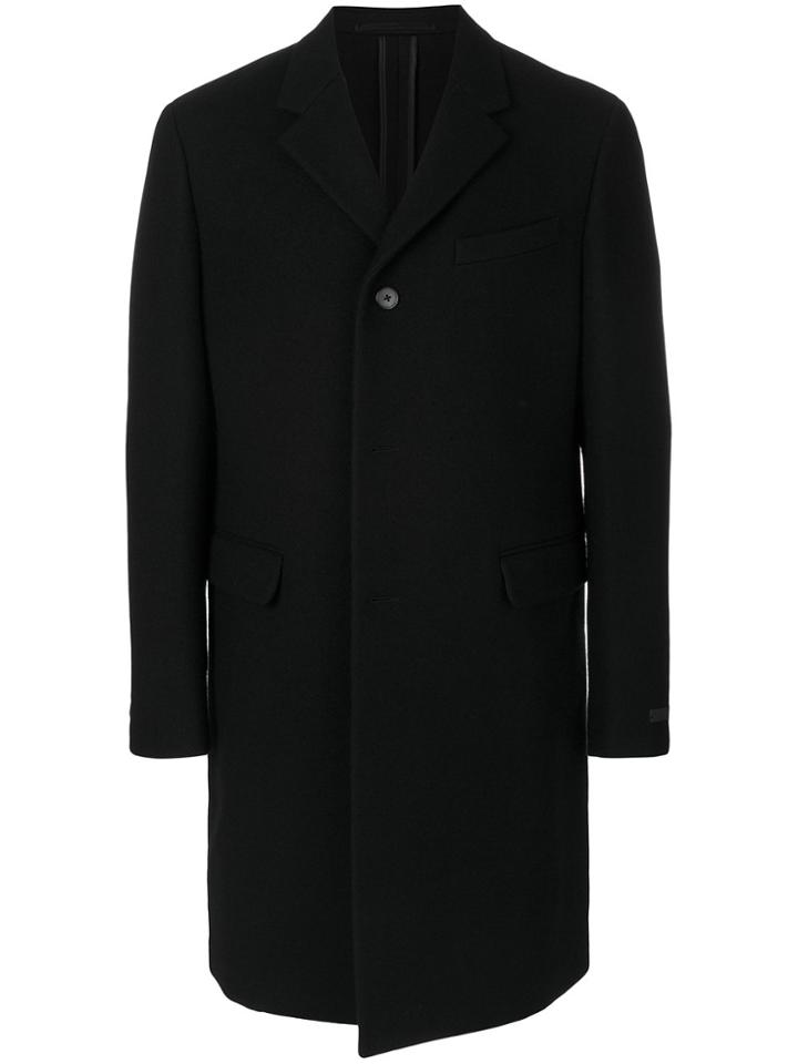 Prada Straight Fit Button Coat - Black