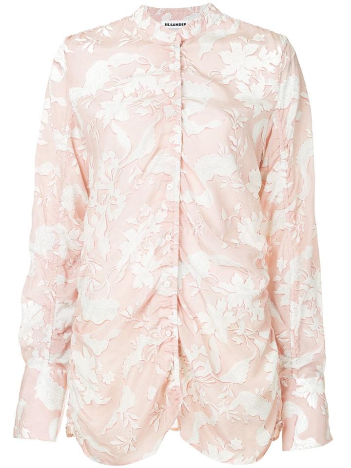 Jil Sander Ruched Floral Blouse - Pink & Purple