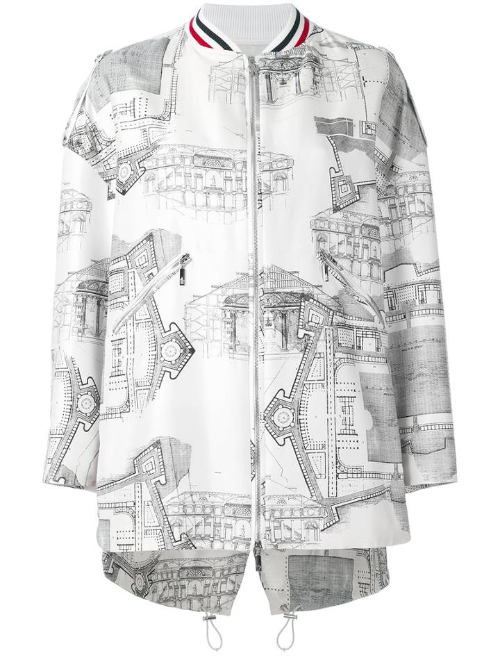 Moncler Gamme Rouge - Architecture Print Bomber Jacket - Women - Silk/cotton/polyester/viscose - 1, White, Silk/cotton/polyester/viscose