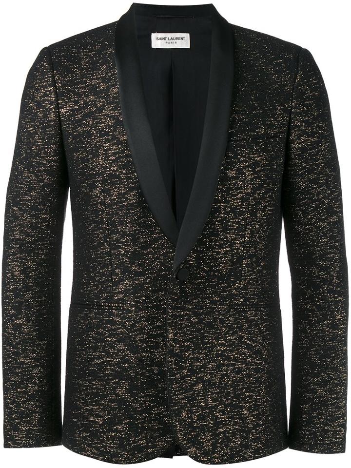 Saint Laurent Jacquard Tuxedo Jacket, Men's, Size: 52, Black, Cotton/virgin Wool/polyamide/silk