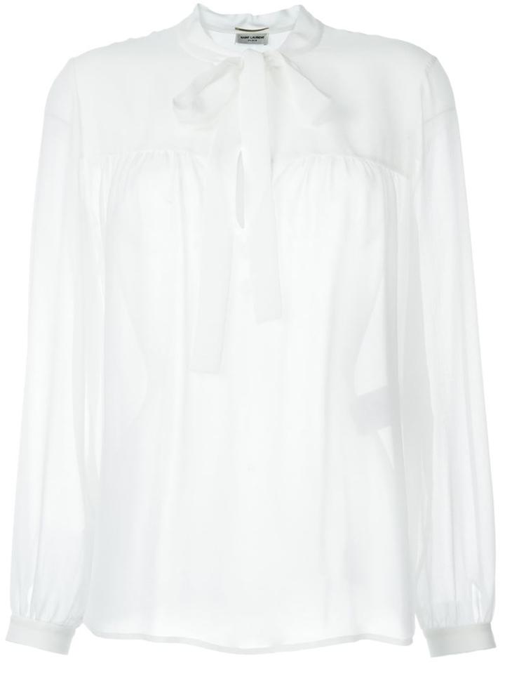 Saint Laurent Pussy Bow Blouse, Women's, Size: 36, Nude/neutrals, Silk