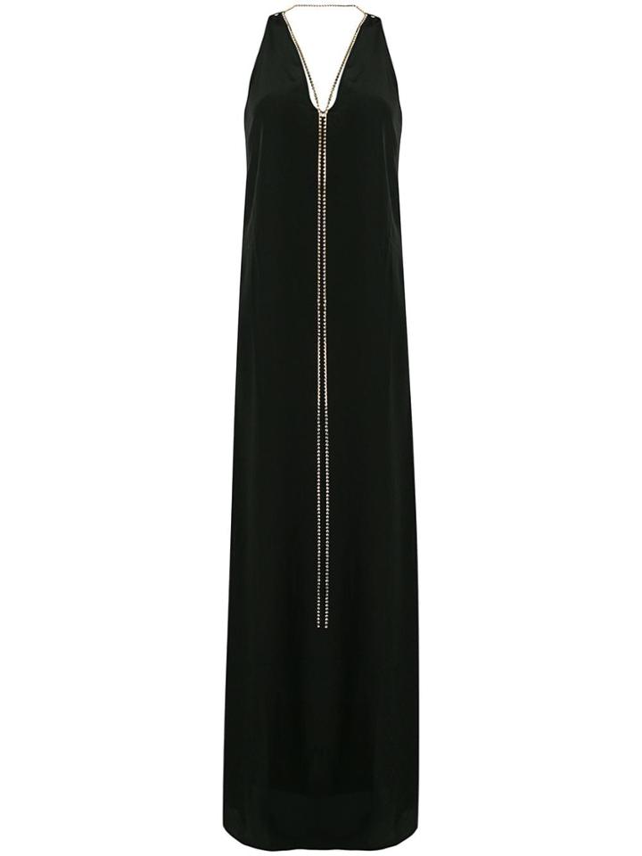 Erika Cavallini Rhinestone Necklace Maxi Dress - Black