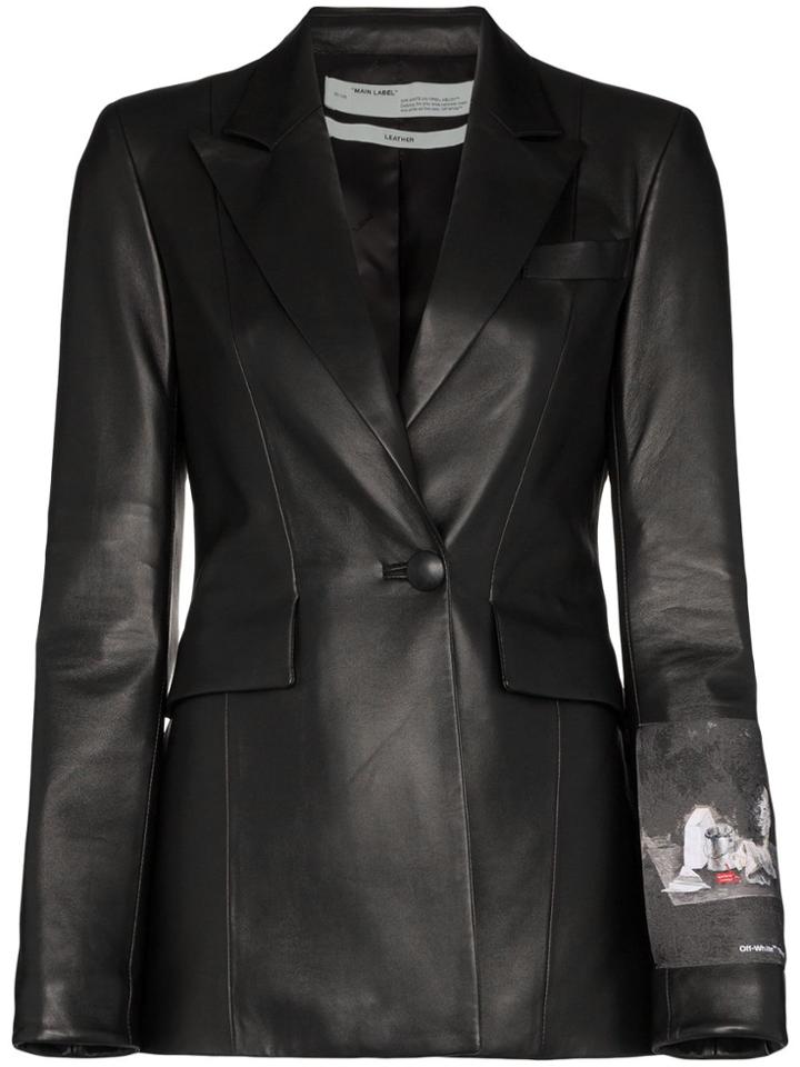 Off-white Painting Print-appliqued Leather Blazer - Black