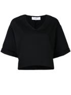 Le Ciel Bleu Cropped V-neck Blouse - Black
