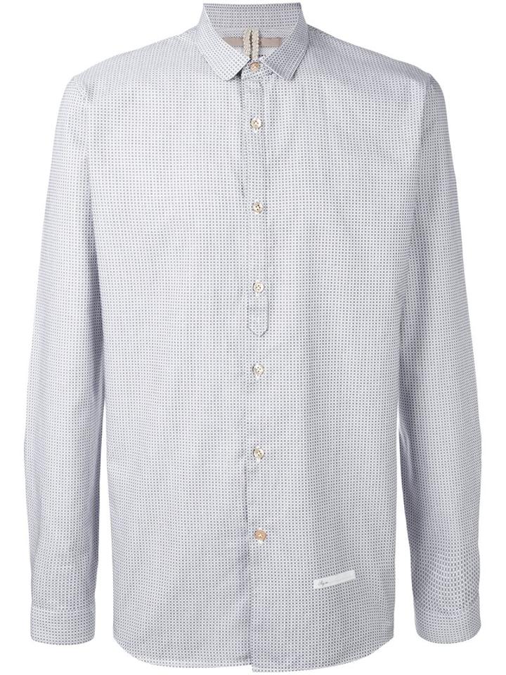 Dnl Geometric Print Shirt, Men's, Size: 40, Grey, Cotton/polyamide