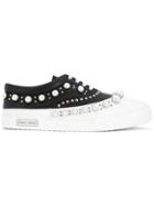 Miu Miu Pearl Studded Lace-up Sneakers - White