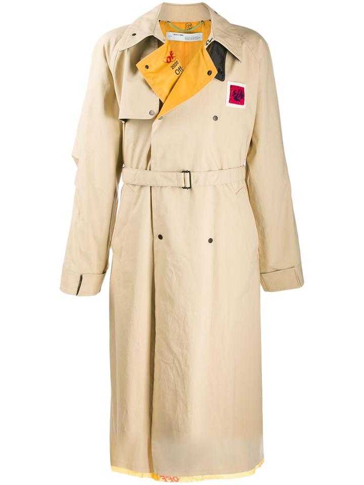 Off-white Contrast Lapel Trench Coat - Neutrals