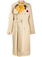 Off-white Contrast Lapel Trench Coat - Neutrals