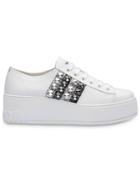 Miu Miu Leather Glitter Sneakers - White