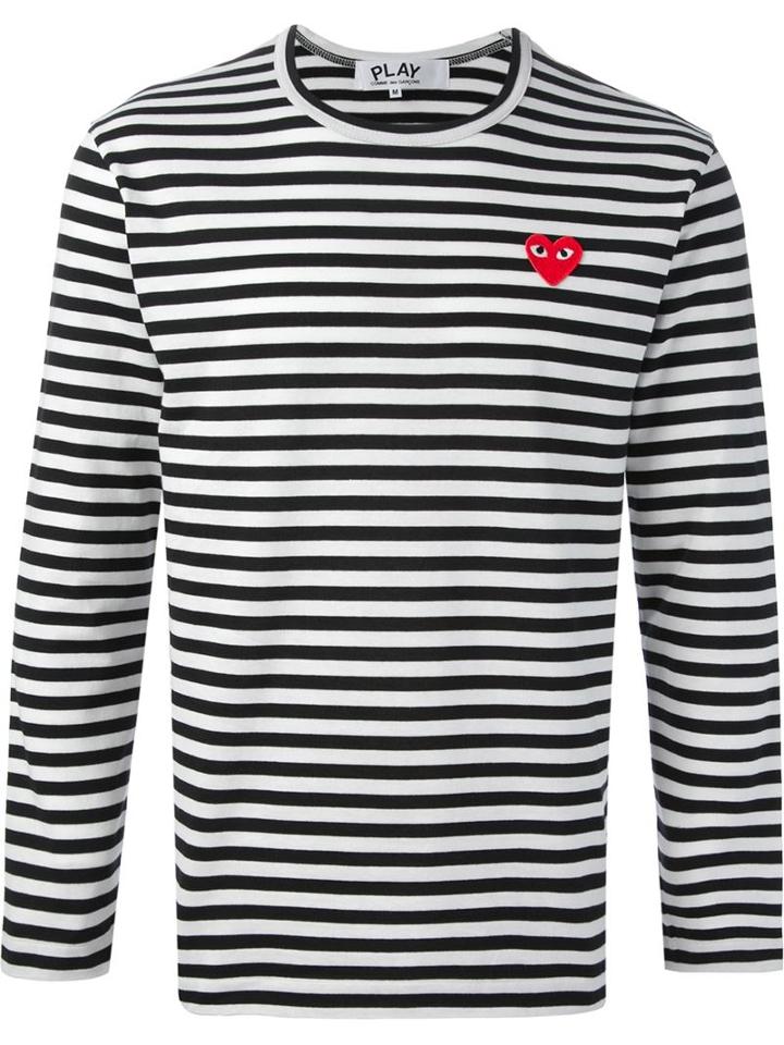 Comme Des Garçons Play Embroidered Heart Striped T-shirt, Men's, Size: Small, Black, Cotton