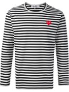 Comme Des Garçons Play Embroidered Heart Striped T-shirt, Men's, Size: Small, Black, Cotton