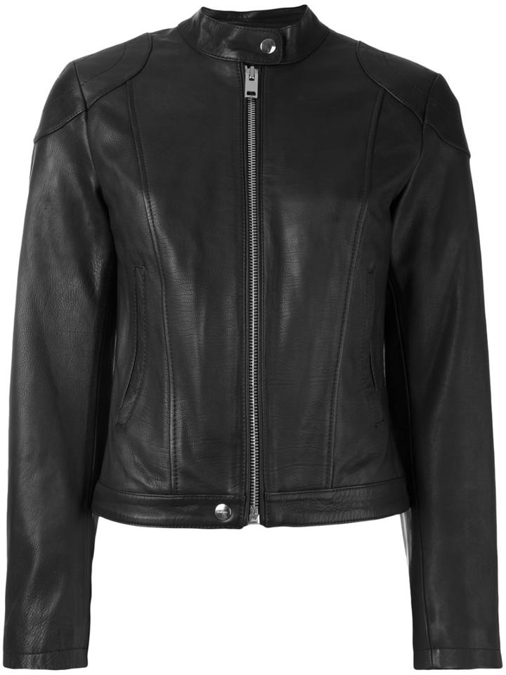 Diesel Zipped Jacket, Women's, Size: Large, Black, Calf Leather/cotton/polyester