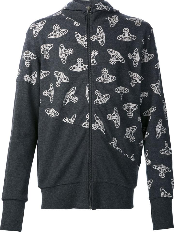 Vivienne Westwood Anglomania Logo Print Zip Up Cardigan, Men's, Size: Large, Black, Cotton/polyester