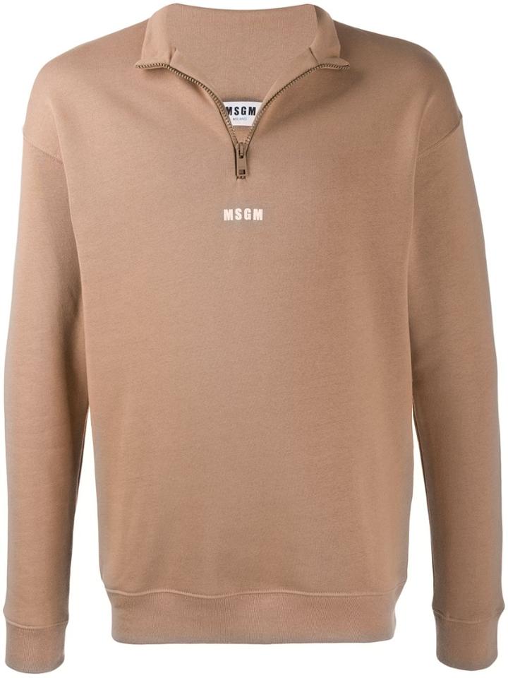 Msgm Logo Print Knitted Jumper - Neutrals