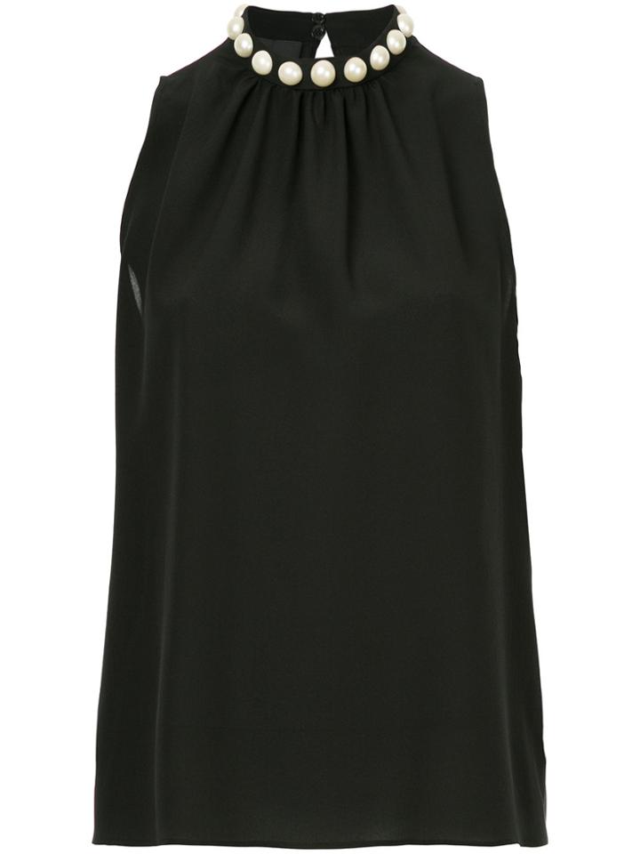 Boutique Moschino Pearl Neck Sleeveless Blouse - Black