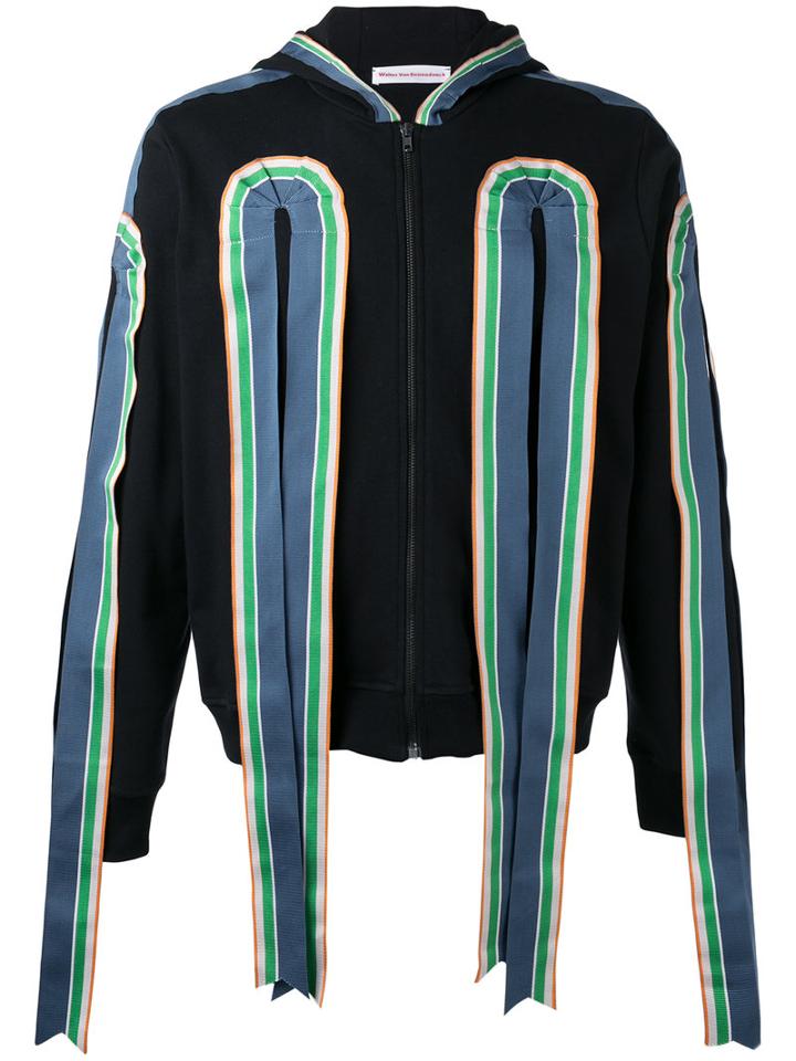 Walter Van Beirendonck Ribbon Applique Zipped Hoodie, Men's, Size: Large, Black, Cotton