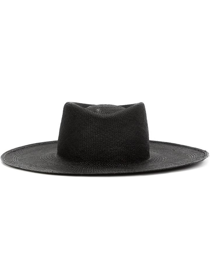 Ryan Roche Medium Brim Panama Hat, Women's, Black, Straw