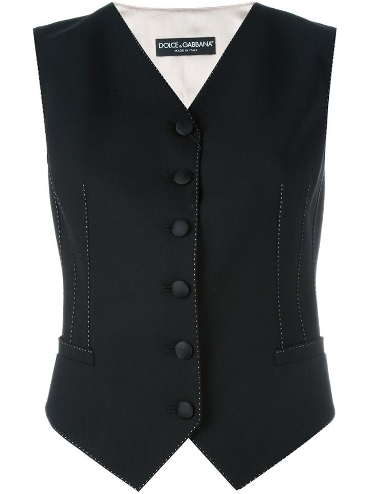 Dolce & Gabbana Contrast Back Waistcoat, Women's, Size: 44, Black, Silk/polyamide/virgin Wool