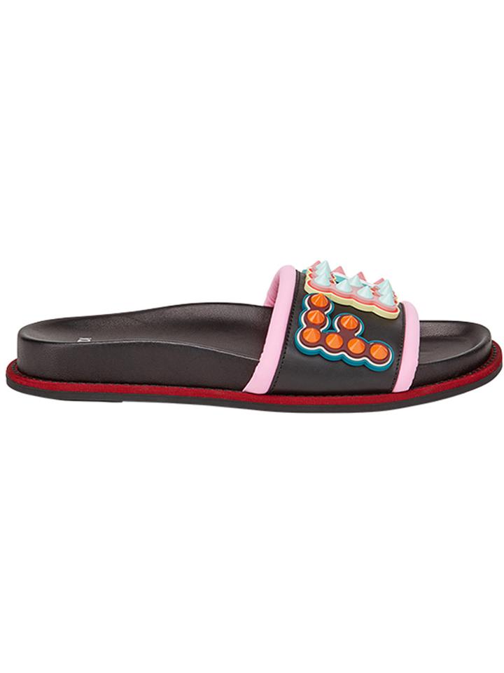 Fendi Studded Logo Slides - Black