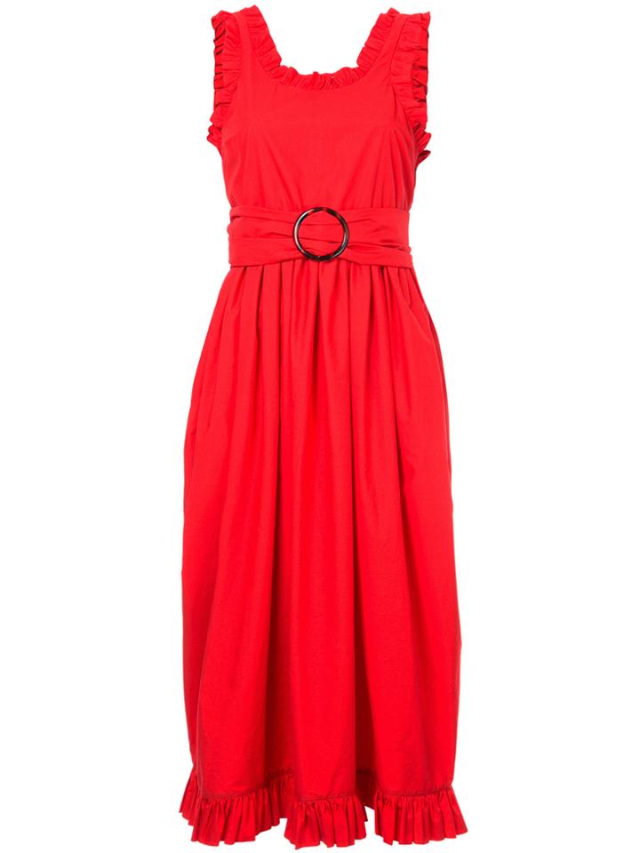 Isa Arfen Frill Trim Belted Waist Dress - Red