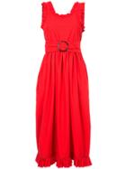 Isa Arfen Frill Trim Belted Waist Dress - Red