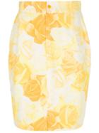 Versace Vintage Rose Print Pencil Skirt - Yellow & Orange