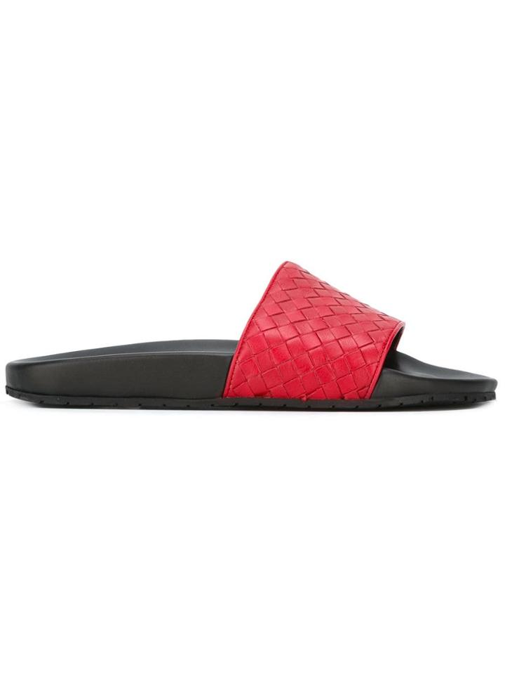 Bottega Veneta Interlaced Leather Flip Flops - Black