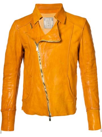 Guidi - Slim-fit Biker Jacket - Men - Cotton/horse Leather - 50, Yellow/orange, Cotton/horse Leather