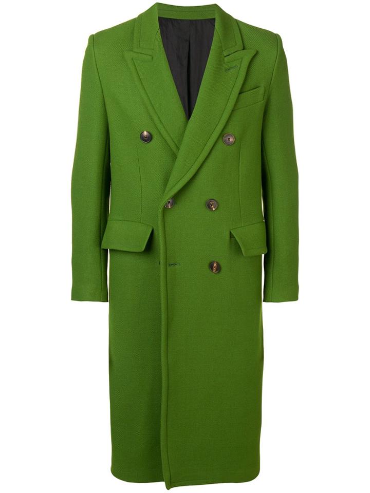 Ami Paris Patched Pockets Double-breasted Long Lined Coat - Green