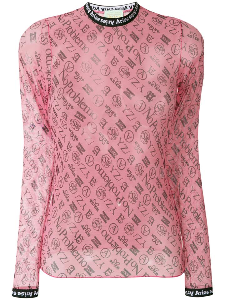 Aries Monogram Mesh Top - Pink & Purple