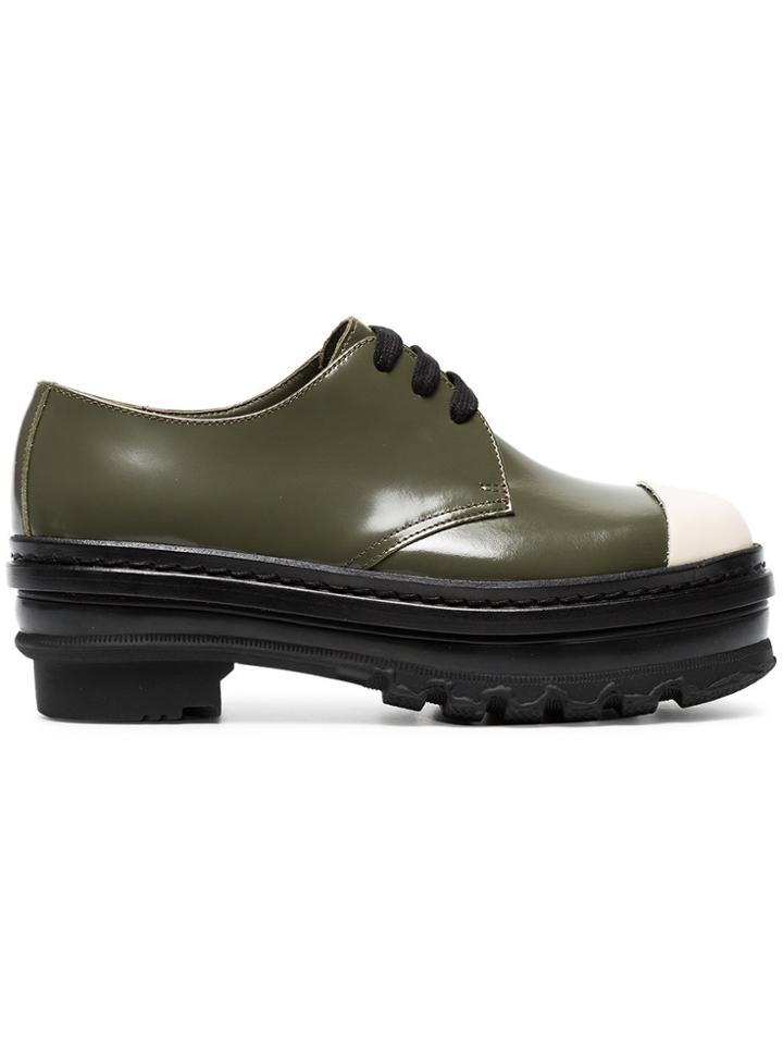 Marni Black Almsy Flatform Leather Brogues - Green