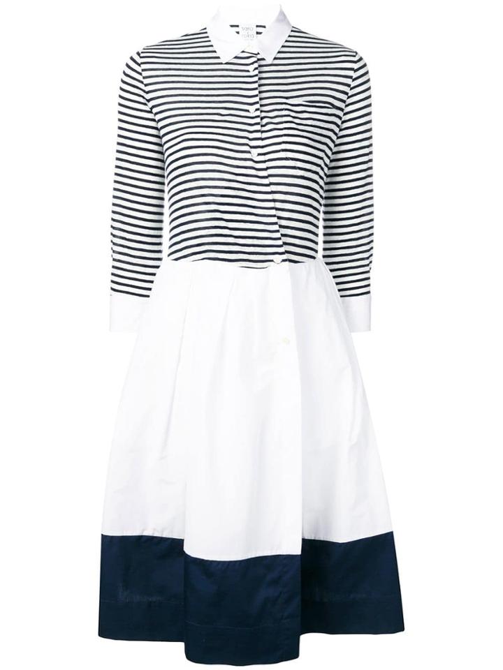 Sara Roka Striped Shirt Dress - White