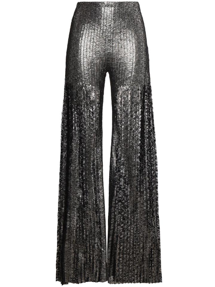 Huishan Zhang Flared Trousers With Lace Inserts - Metallic