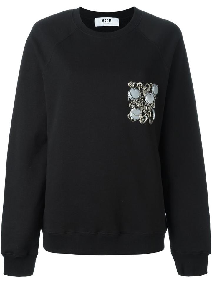 Msgm Embellished Sweatshirt, Women's, Size: Large, Black, Cotton