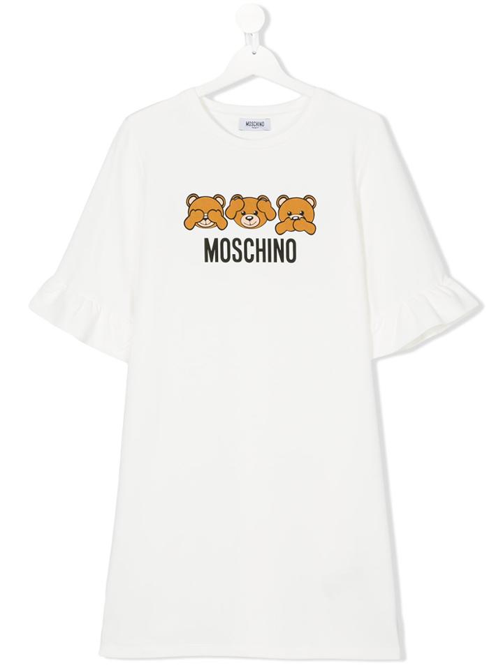 Moschino Kids Teddy Logo Print Dress - White