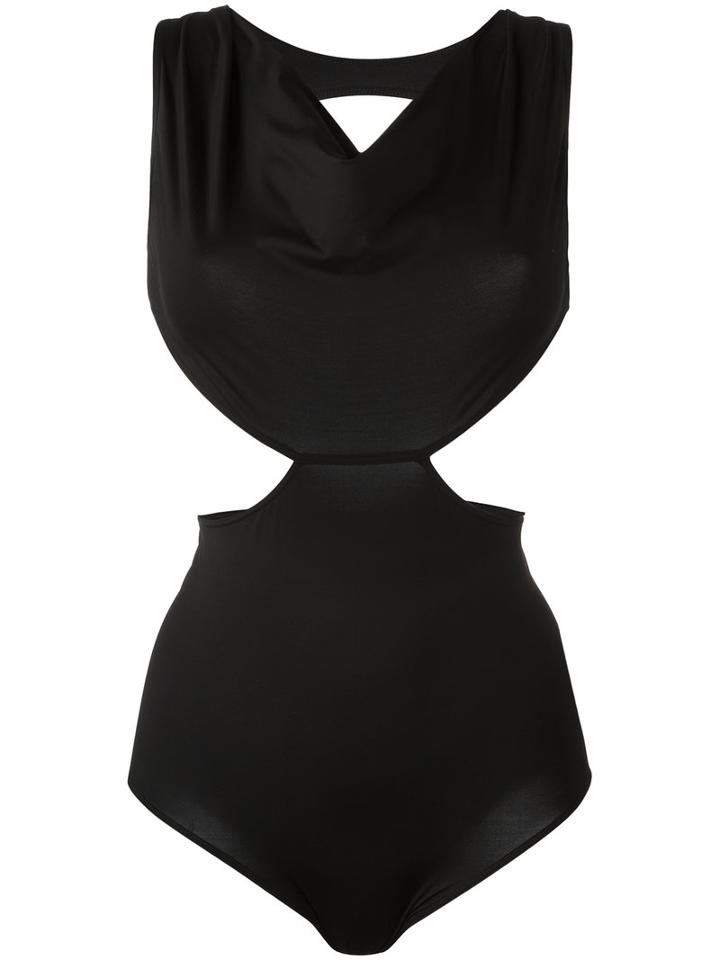 Rick Owens Notched Draped One-piece, Size: 40, Black, Polyamide/spandex/elastane