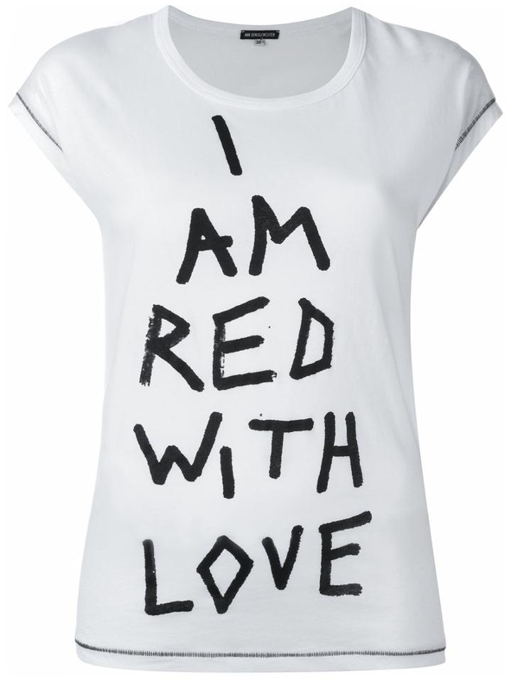 Ann Demeulemeester Printed Text T-shirt, Women's, Size: 36, White, Cotton
