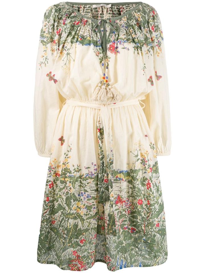 Mes Demoiselles Floral Flared Dress - Neutrals