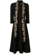 Oscar De La Renta Gold Leaf Embroidered Dress - Black