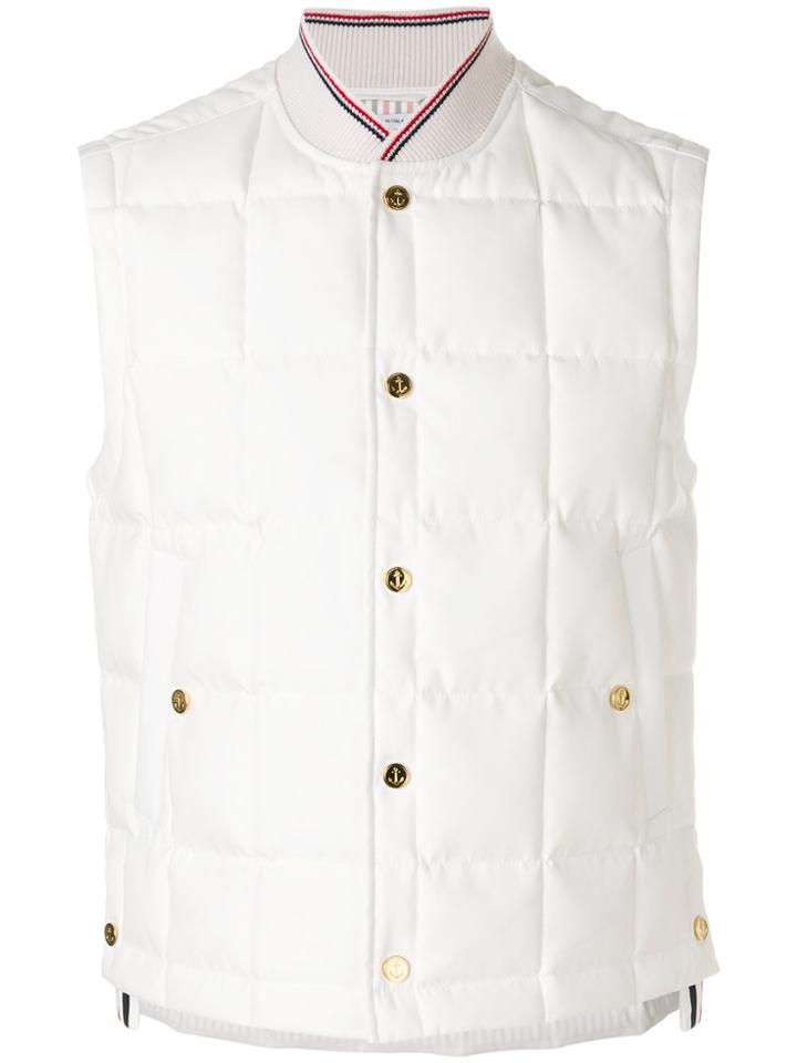 Thom Browne Downfilled Button Front Vest In Solid Nylon Tech -