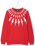 Neil Barrett Kids Teen Lightning Bolt Sweatshirt - Red