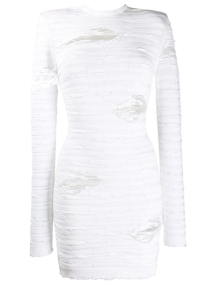Balmain Distressed Knit Dress - White