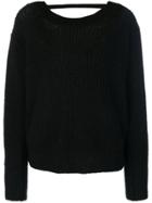 Nude Ribbed V-back Sweater - Black
