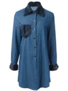 Liska Fur Trim Shirt Dress, Women's, Size: 38, Blue, Cotton/lamb Fur