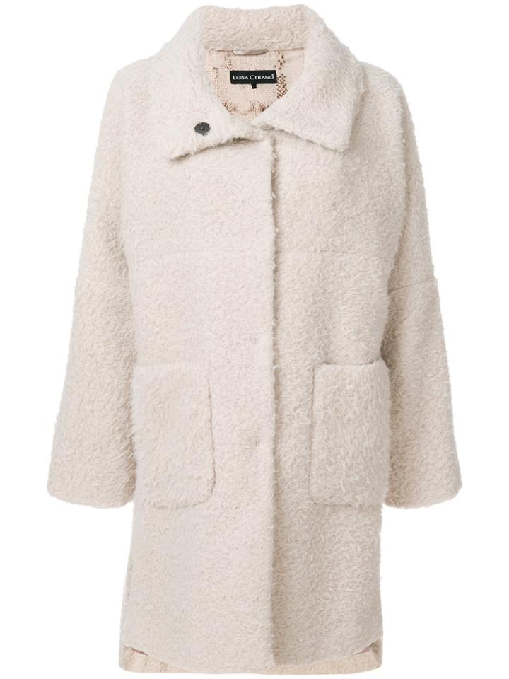 Luisa Cerano Furry Oversized Coat - Nude & Neutrals